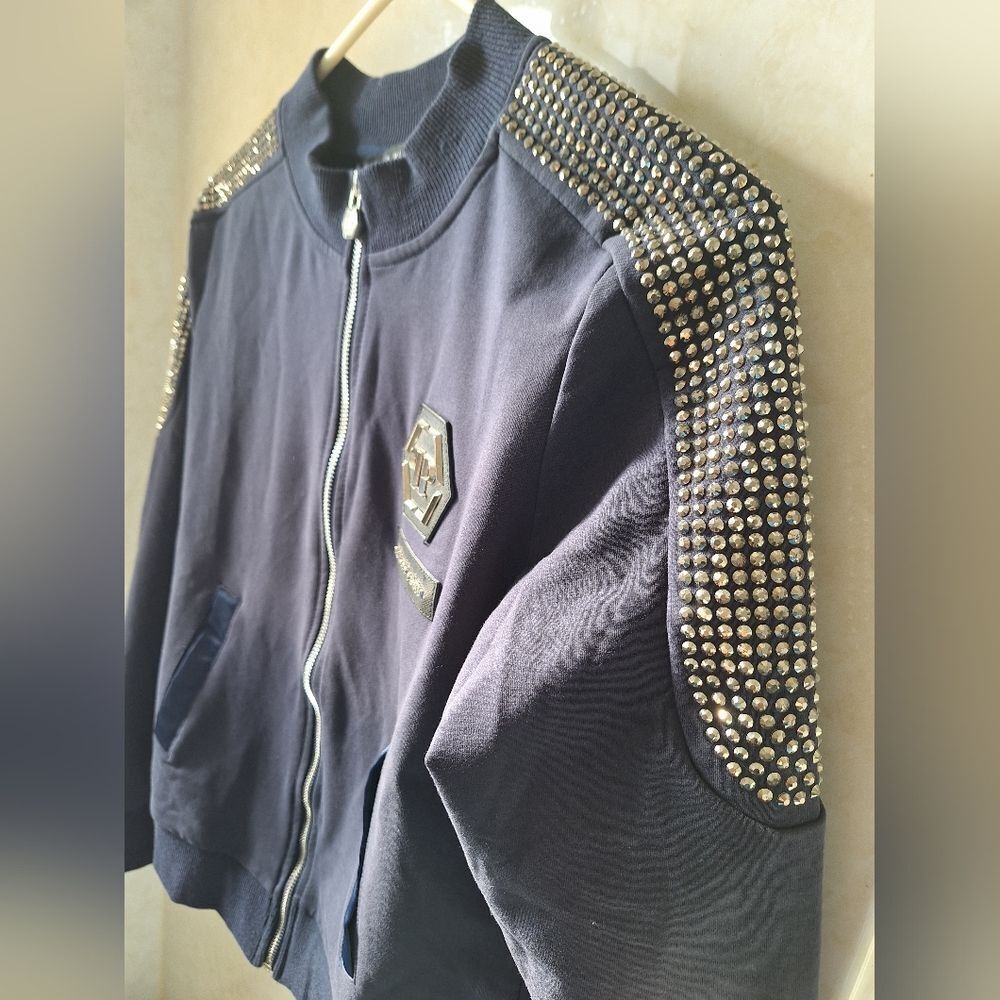 Philipp Plein Navy Blue Studded Jogger Jacket